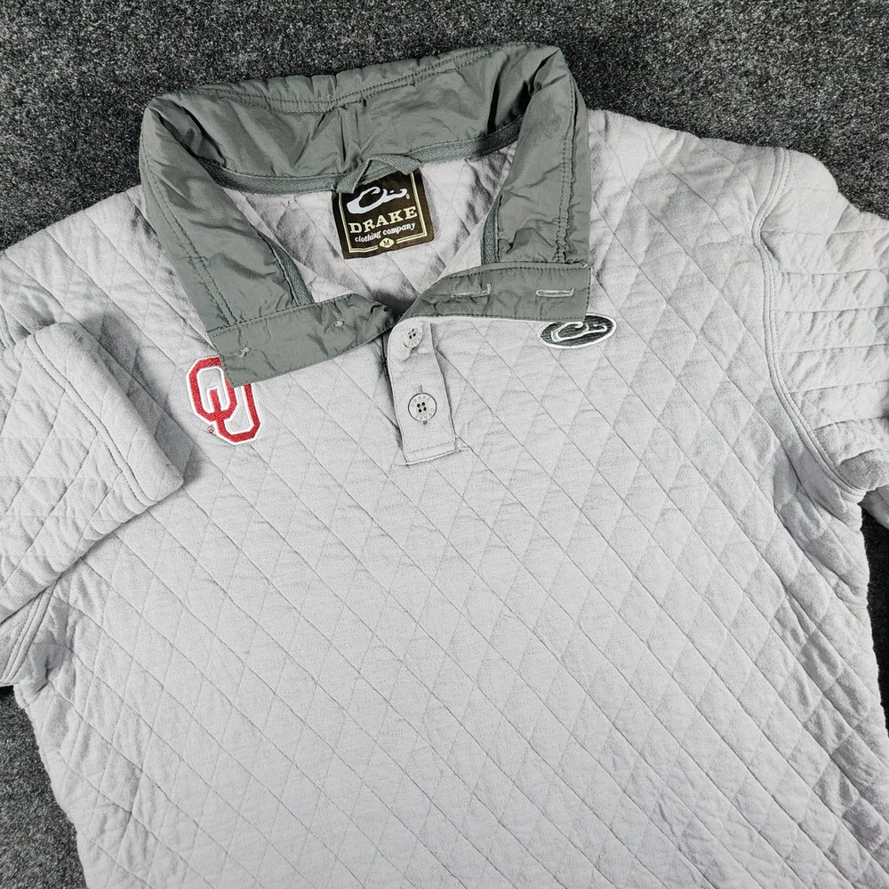 Oklahoma Sooners Drake Quilted Pullover Mens M Grey College Fan Gear EUC